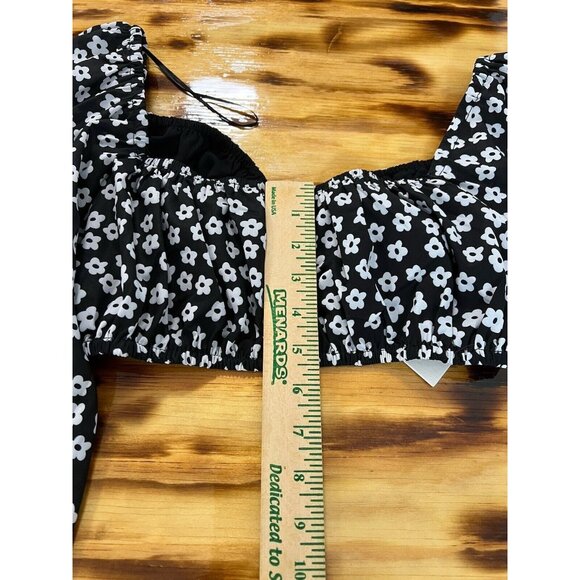 Pretty Garbage Women Floral Tied Crop Top Size Medium Boho Peasant Hippie Preppy - Picture 8 of 12